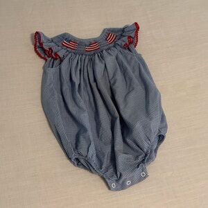 Smocked Blue and Red American Romper